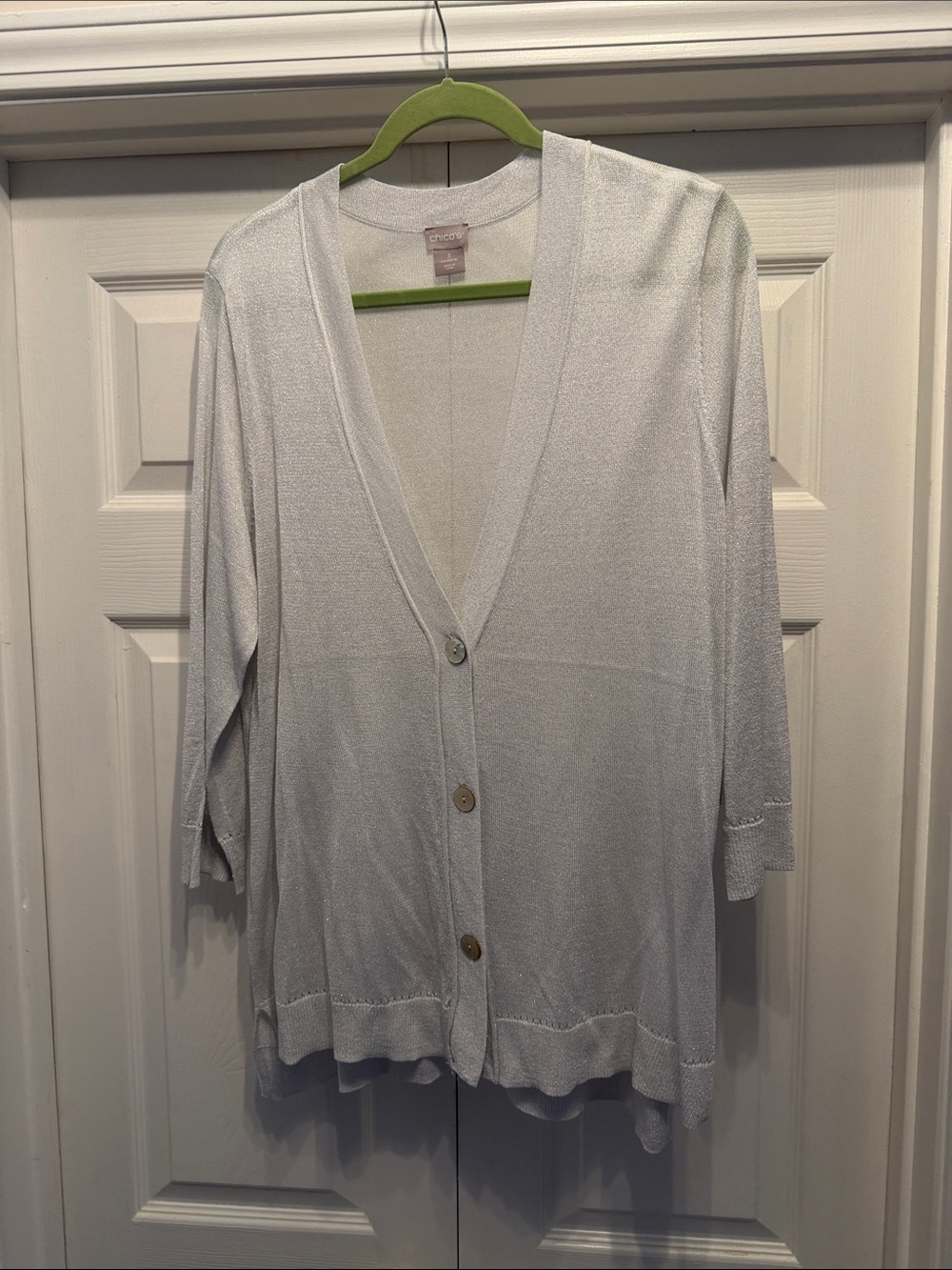 Chico's pale gray button-front cardigan